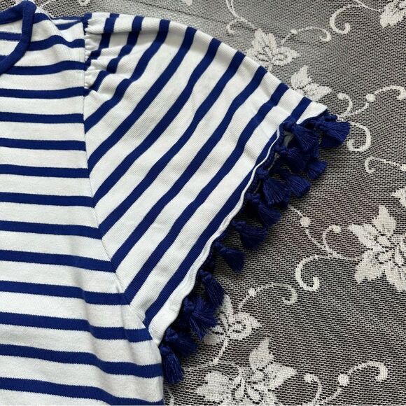 Kate Spade Broome Street Striped Puff  Sleeve Tassel Hem Top Sz Small - Picture 6 of 14